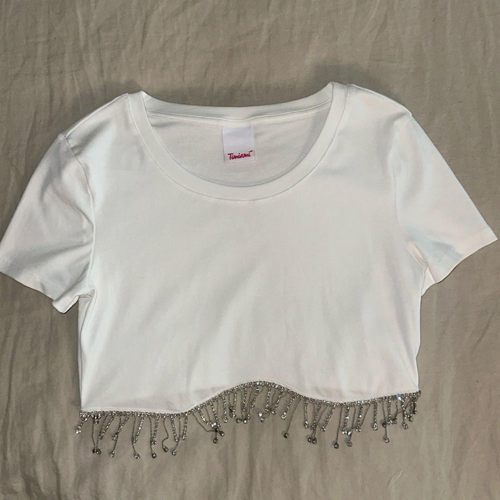 White bedazzled t-shirt